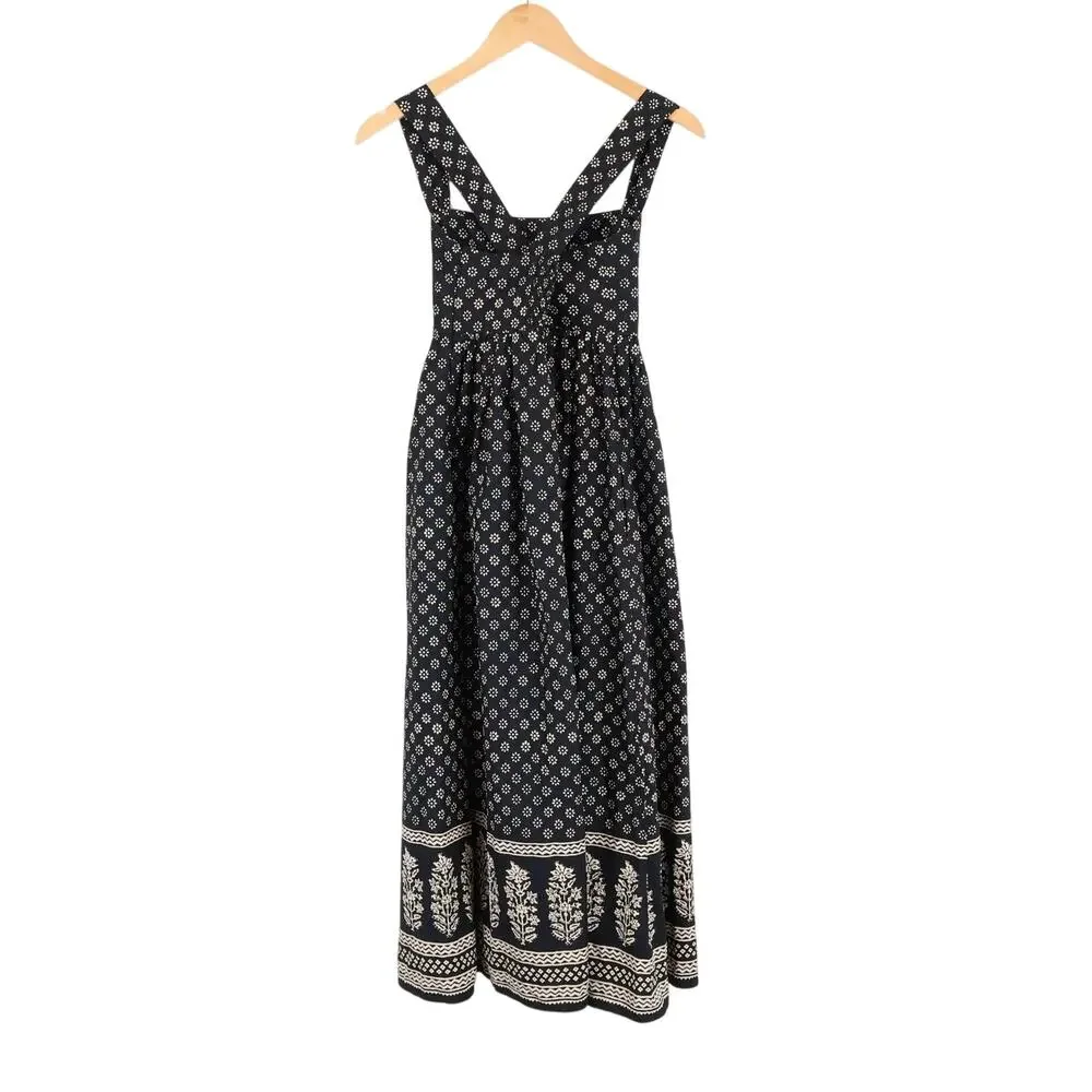 NWT J.Crew Square Neck Cotton Poplin Midi Dress Block Print Faded Black Size 0